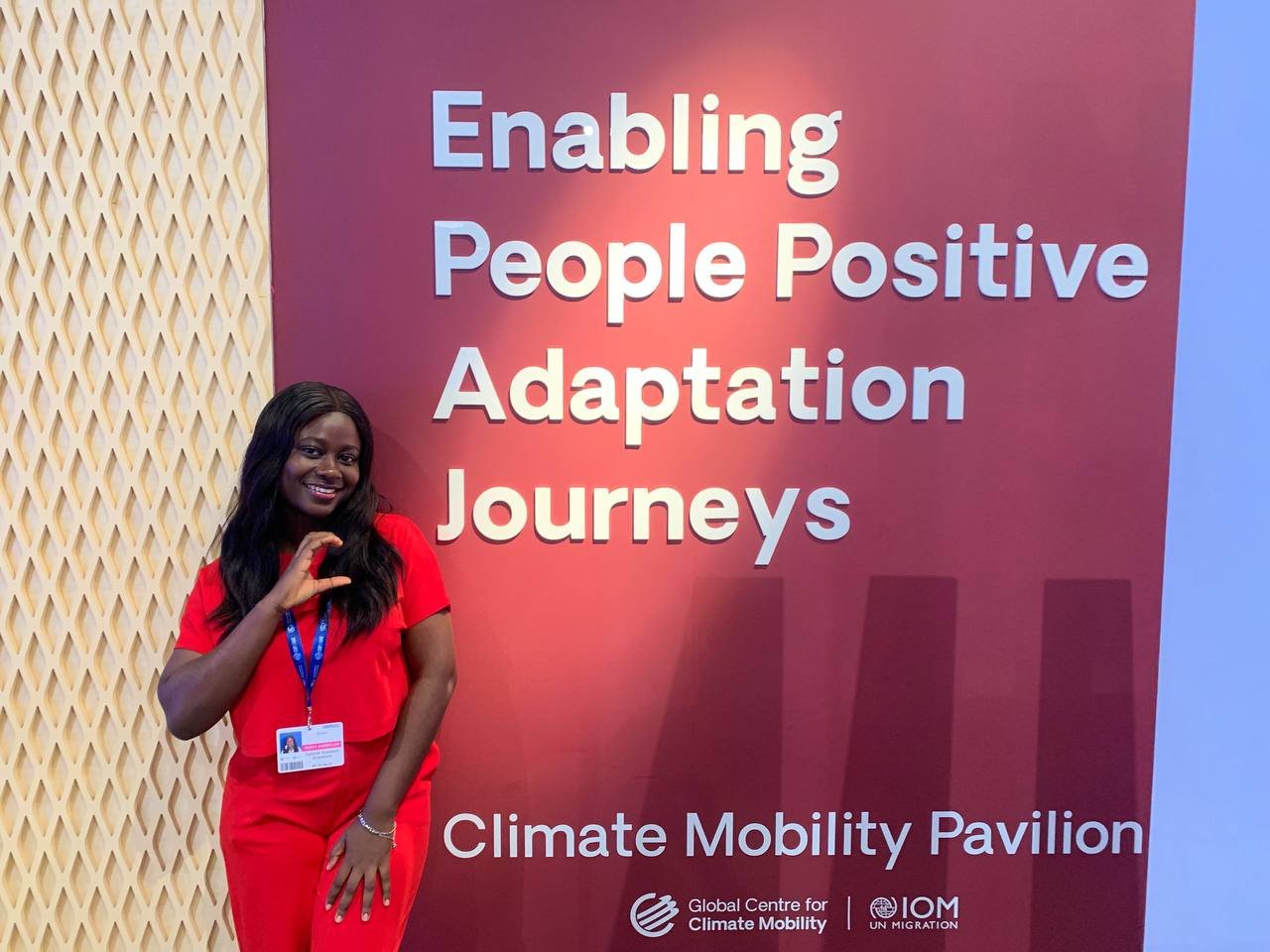 Asaase Yaa representative at the Climate Mobility Pavilion run by IOM and the Global Centre for Climate Mobility